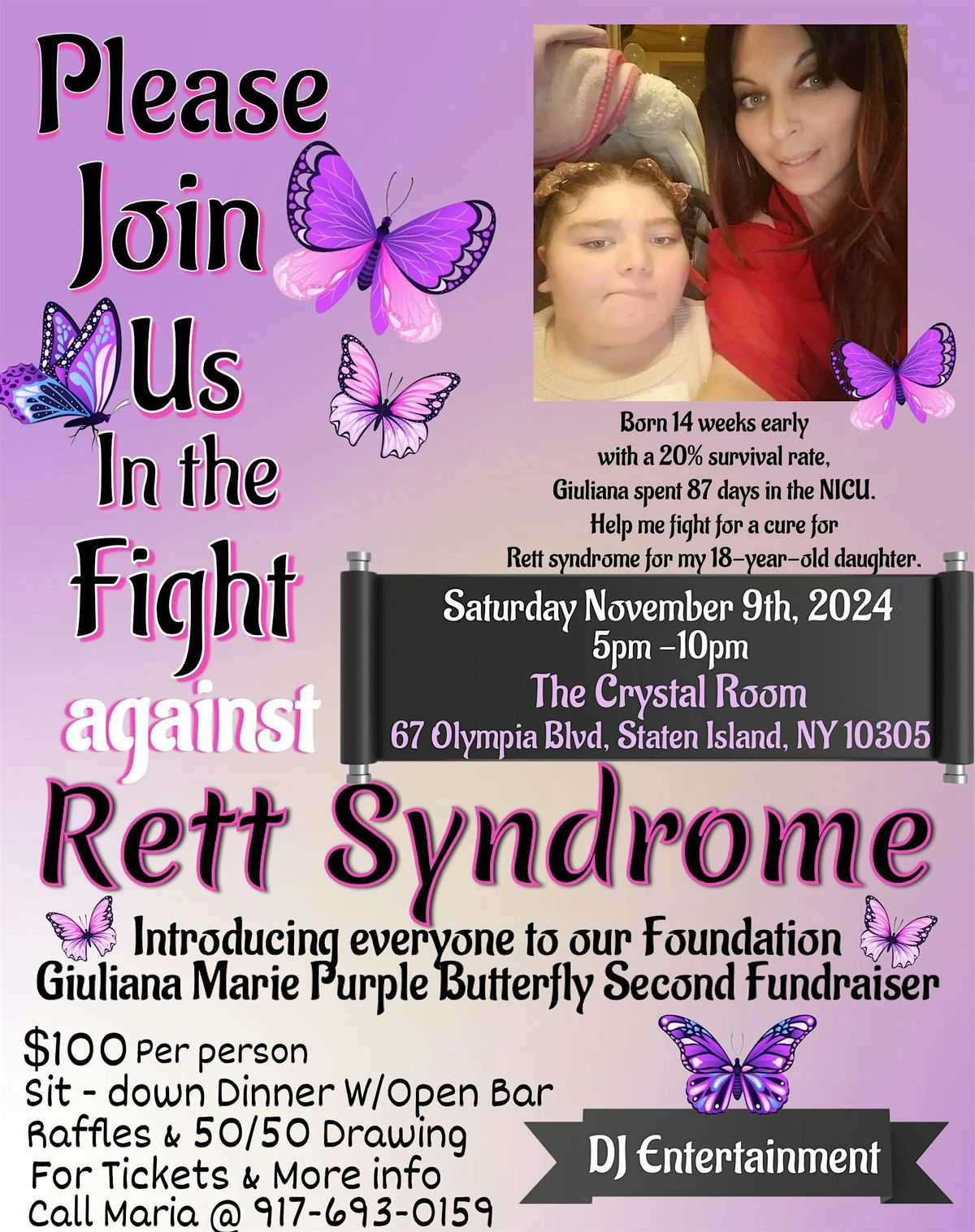 Giuliana Marie Purple butterfly  Rett syndrome awareness fundraiser