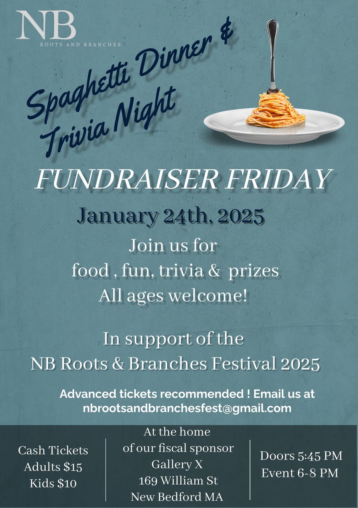 NB Roots and Branches - Spaghetti Dinner & Trivia fundraiser 