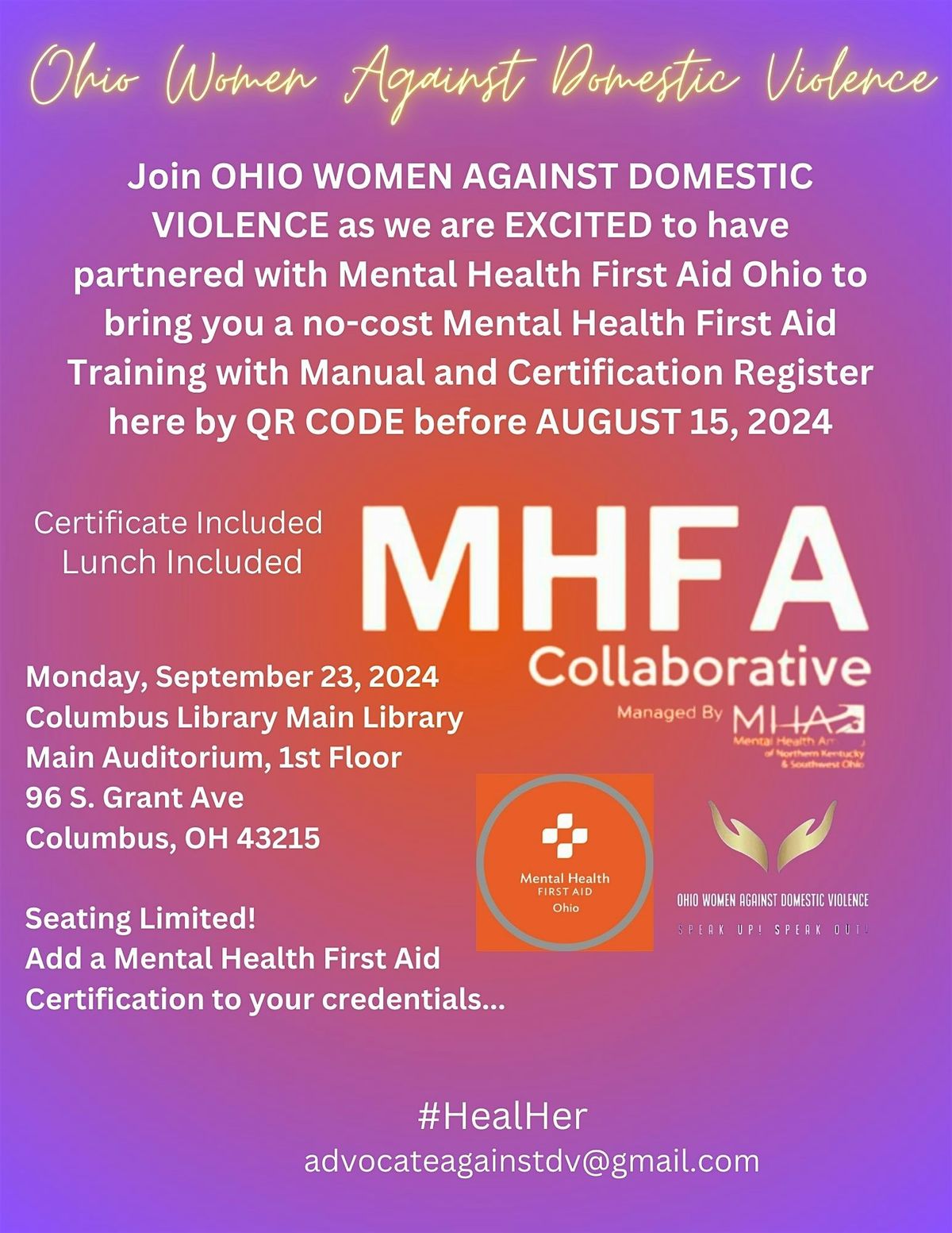 MHFA COLLABORATIVE with OHIO WOMEN AGAINST DOMESTIC VIOLENCE