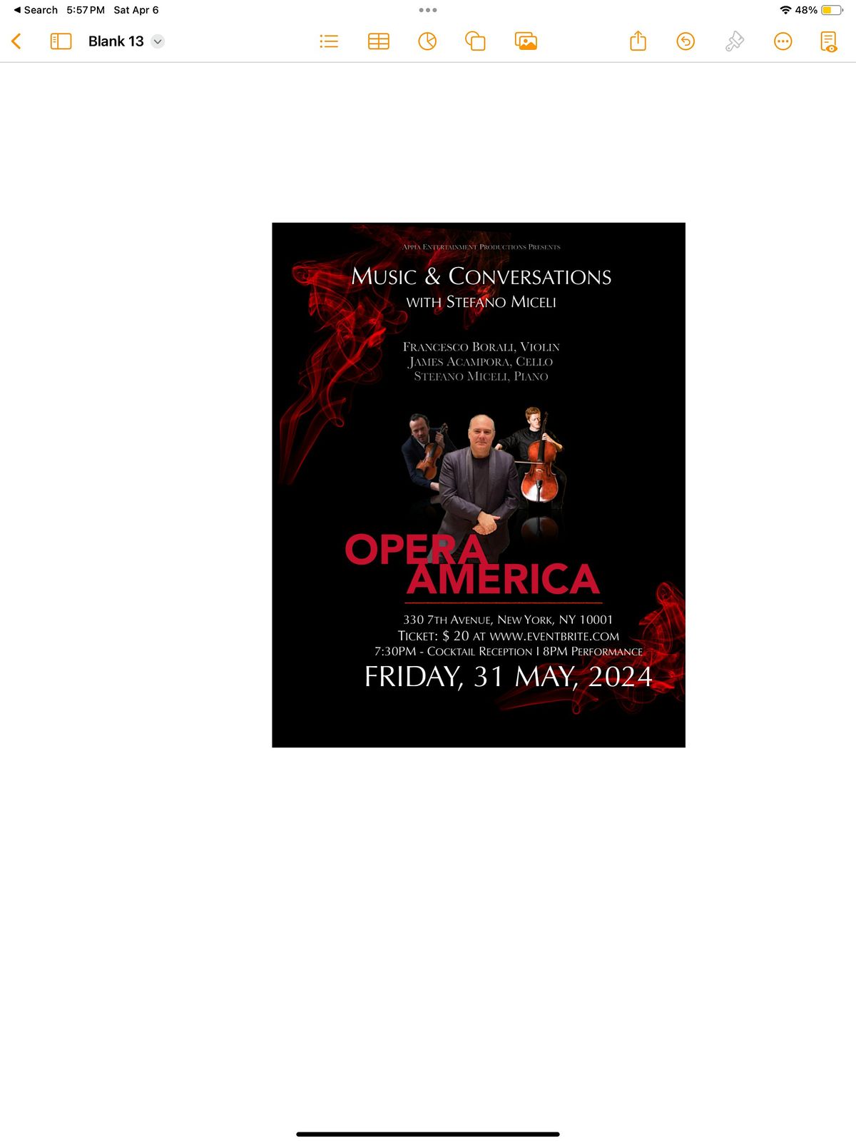Opera America: Stefano Miceli with Francesco Borali and James Acampora
