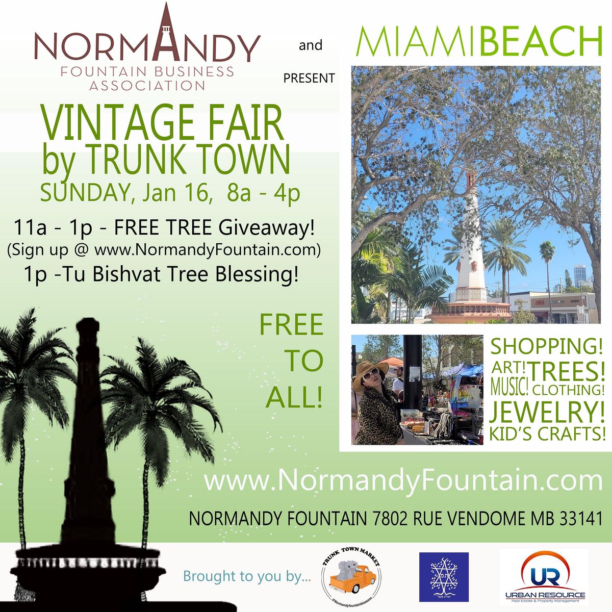 Free Tree Giveaway at Vintage Fair & Tu Bishvat event - Normandy Fountain