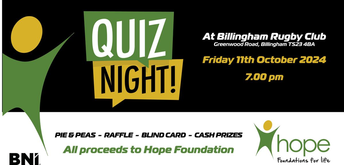 Hope Foundation Quiz Night @ Billingham Rugby Club