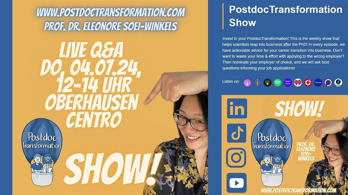 Live Q&A for the PostdocTransformation show, 10 seats available