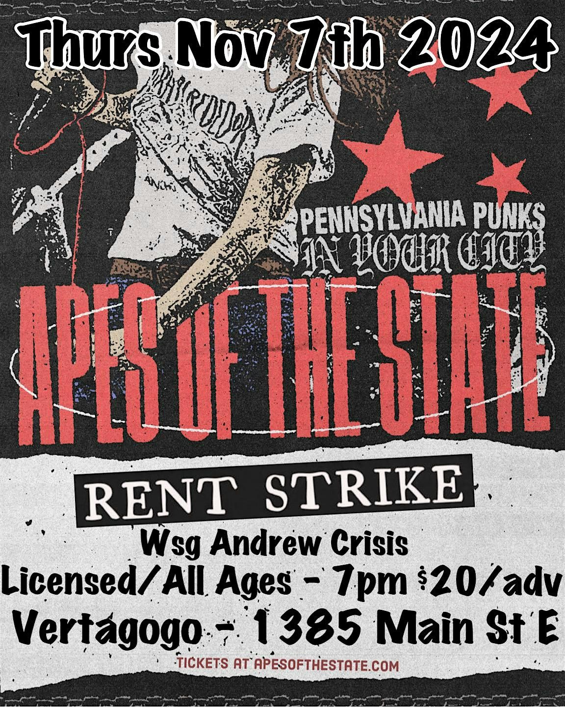 Apes Of The State \/ Rent Strike \/ Andrew Crisis @ Vertagogo Hamilton