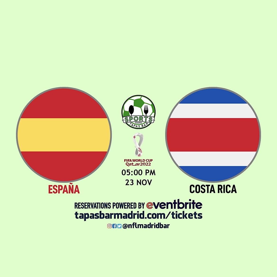 Espa\u00f1a v Costa Rica | World Cup Qatar 2022 - NFL Madrid Tapas Bar