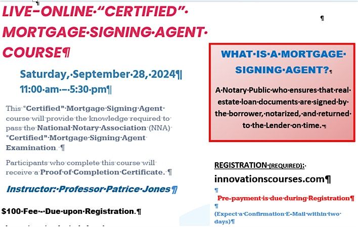 CERTIFIED MORTGAGE SIGNING AGENT COURSE - 9-28-2024