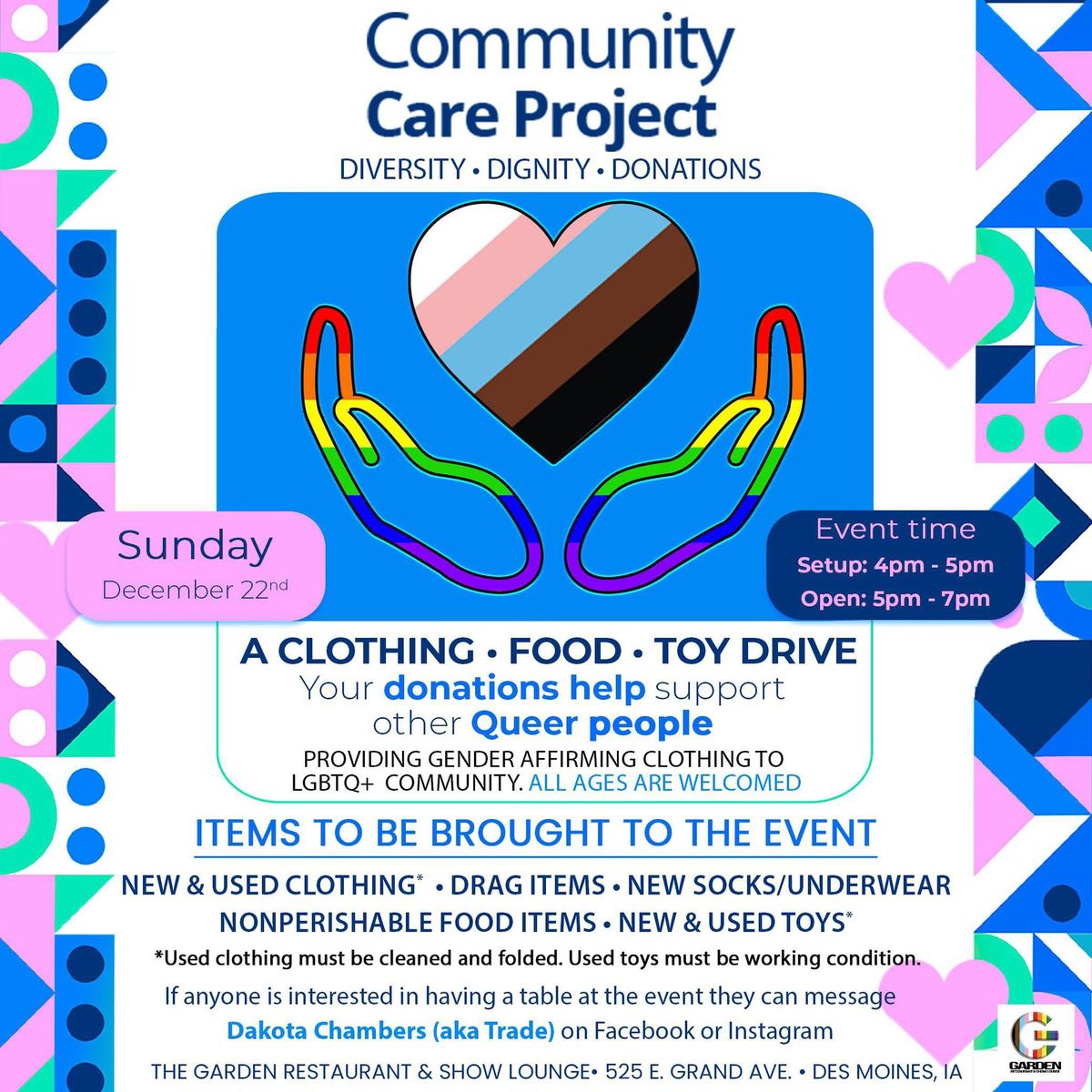 Community Care Project: clothing, food, and toy drive