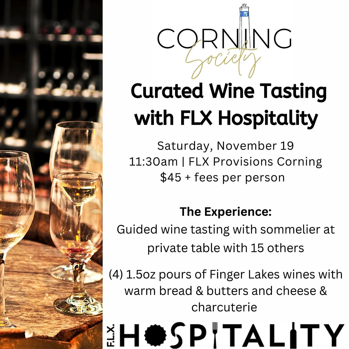 Curated Wine Tasting: FLX Hospitality x Corning Society