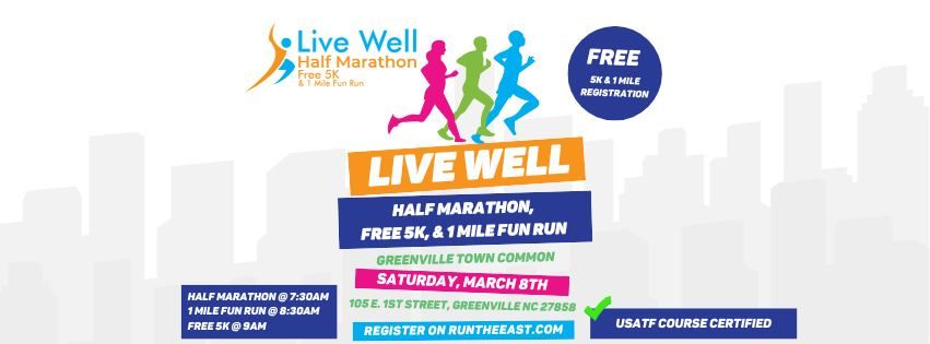 Live Well Half Marathon, Free 5K & 1 Mile Fun Run