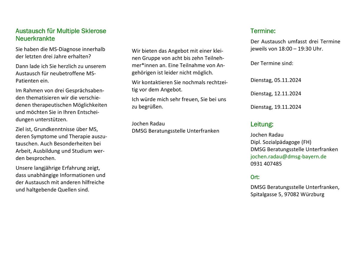 Austausch f\u00fcr Multiple Sklerose Neubetroffene