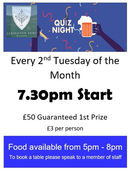 Quiz Night - 1st Prize Guaranteed \u00a350