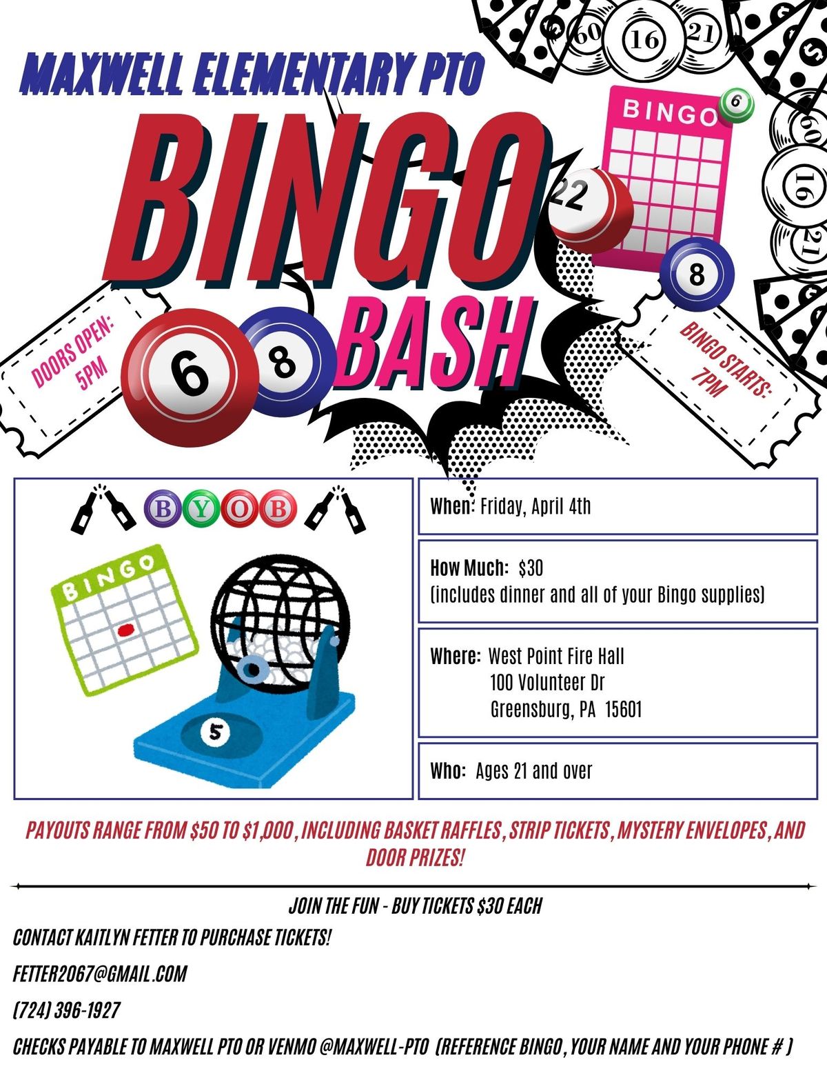 3rd Annual Maxwell Bingo Fundraiser!!