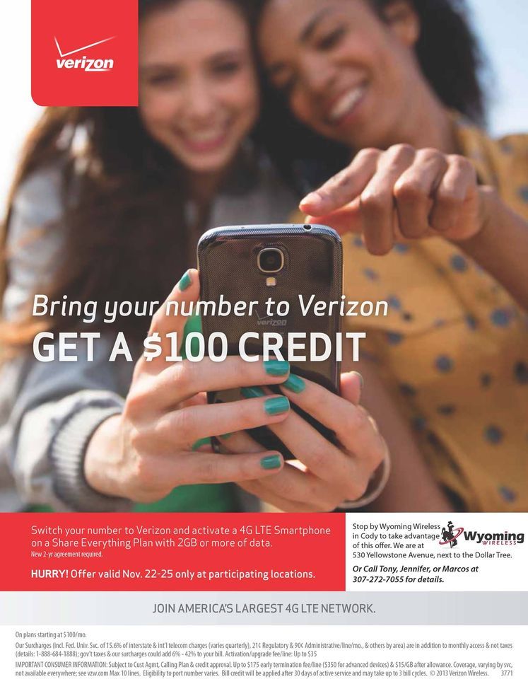 It's Bring your Number to Verizon Days.. GET $100 CREDIT PER LINE!