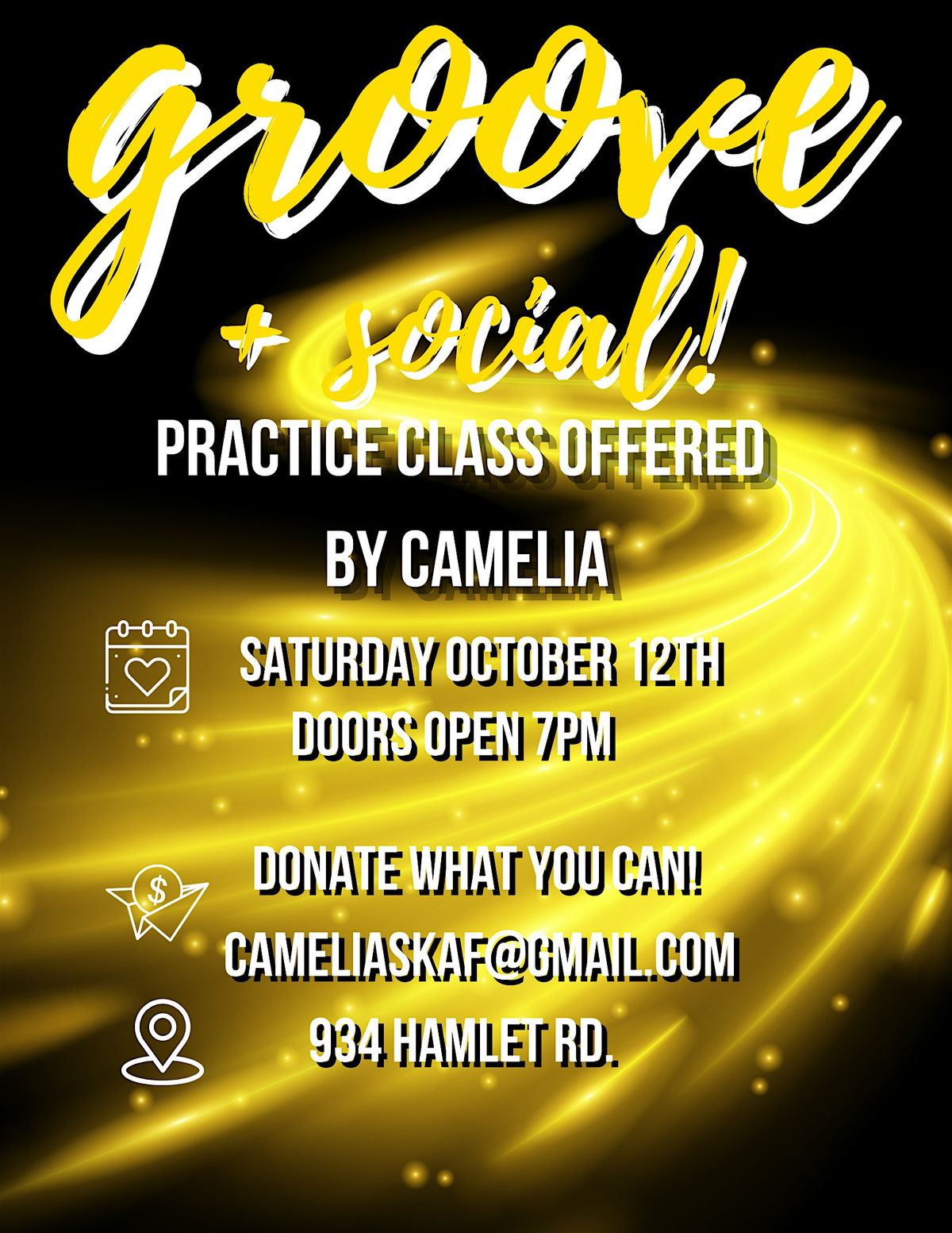 GROOVE + SOCIAL! SATURDAY OCTOBER 12TH @ 7PM