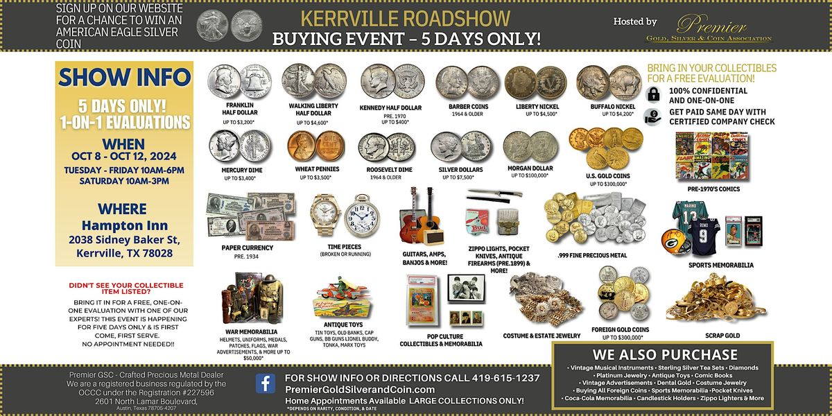 Kerrville, TX ROADSHOW: Free 5-Day Only Buying Event!