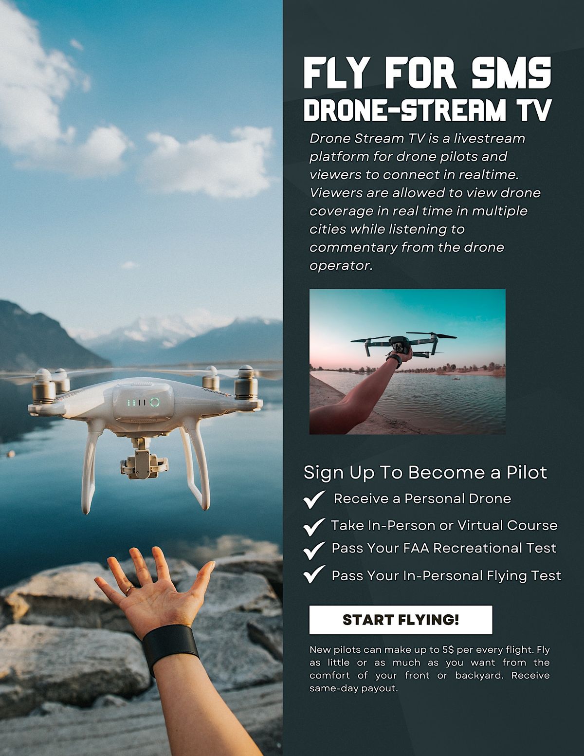 Learn How to Fly a Drone for SMS Drone-Stream TV: (Free Drone Included)