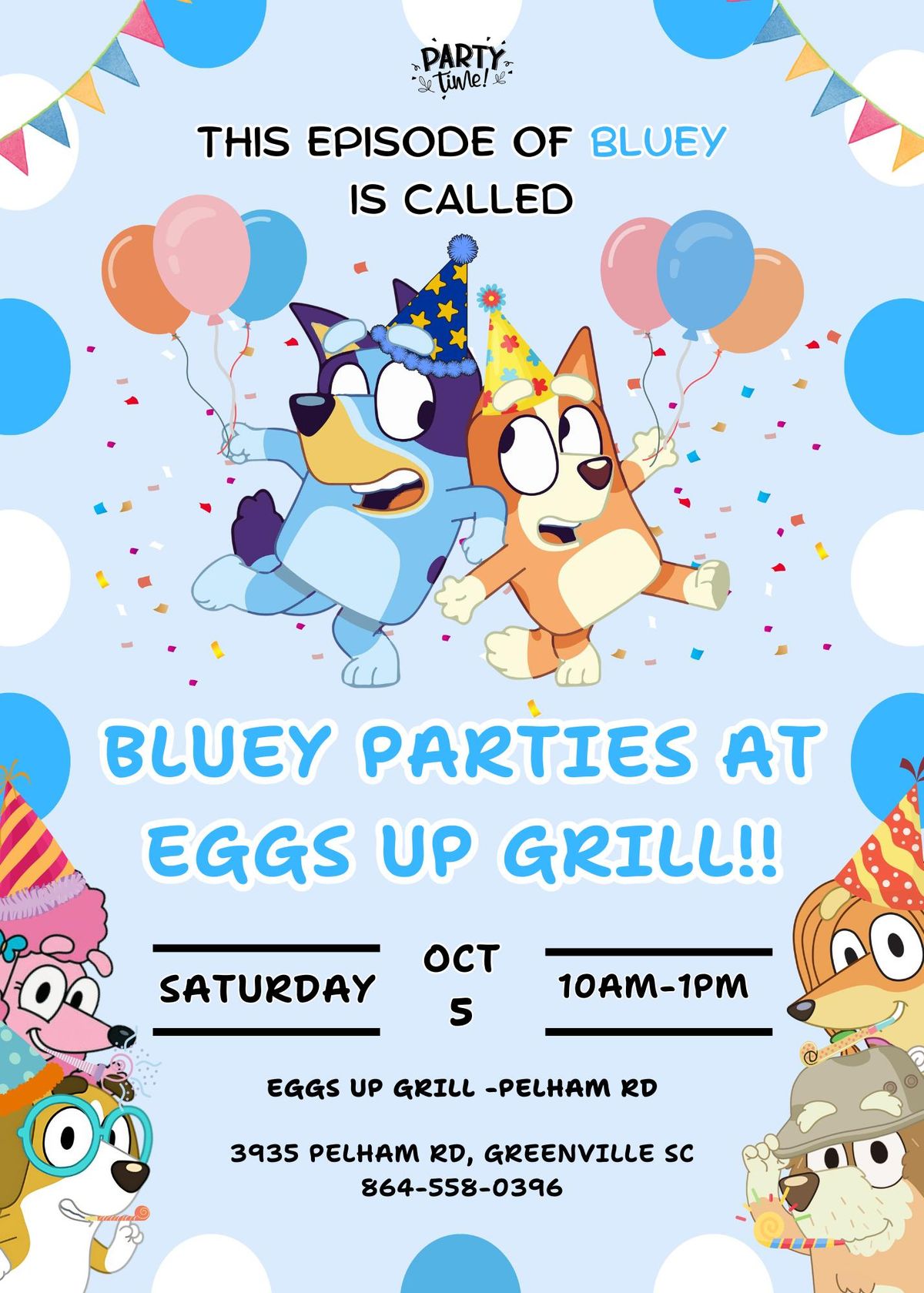 Time for a Bluey Party at Eggs Up!!!!!