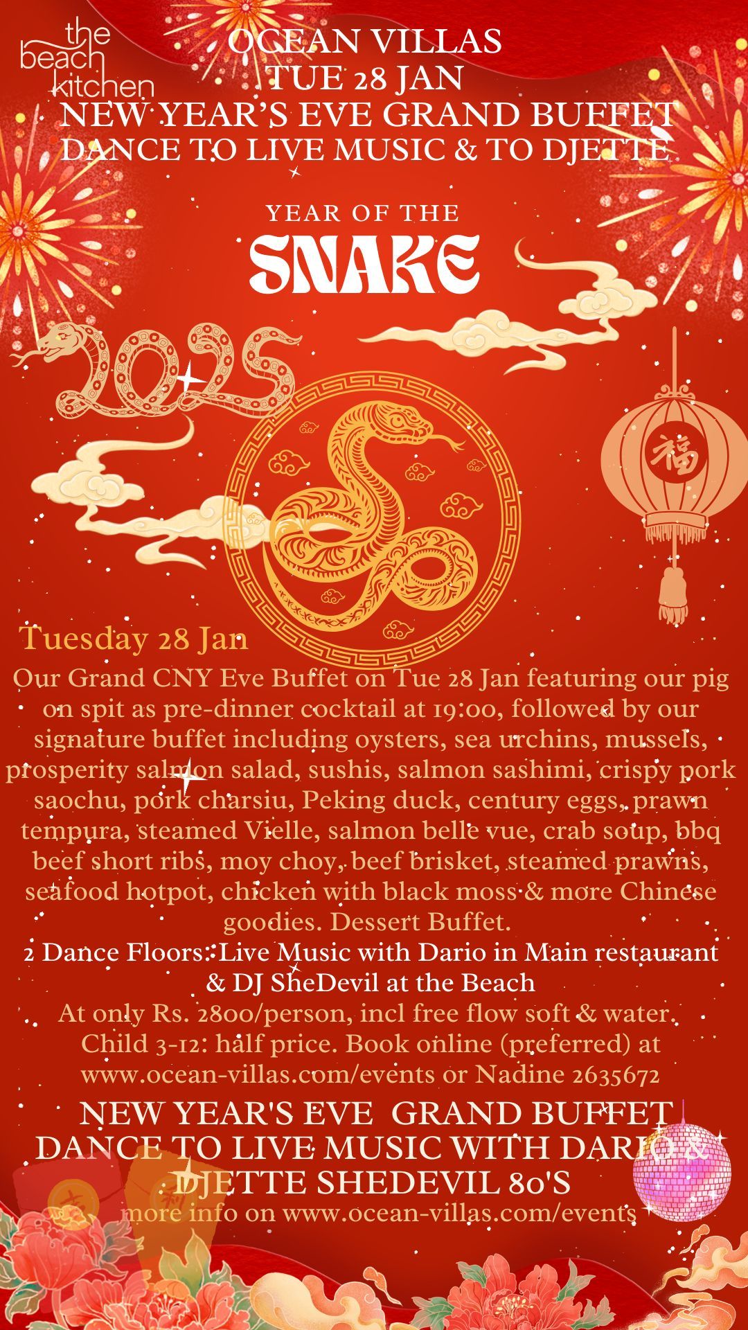 Celebrate the Year of the Snake at Ocean Villas - The Beach Kitchen!