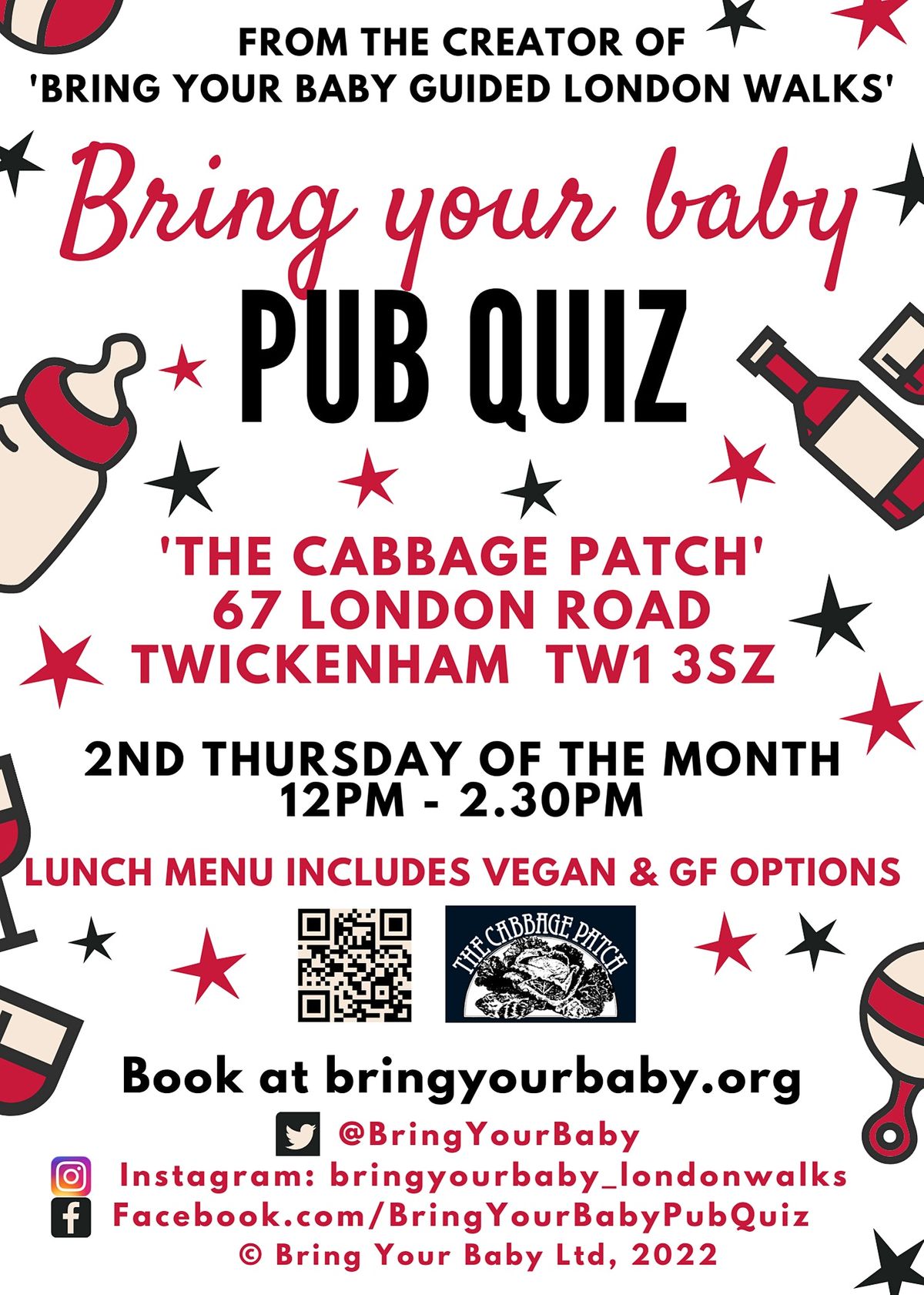 BRING YOUR BABY PUB QUIZ @ The Cabbage Patch, TWICKENHAM, RICHMOND (TW1)