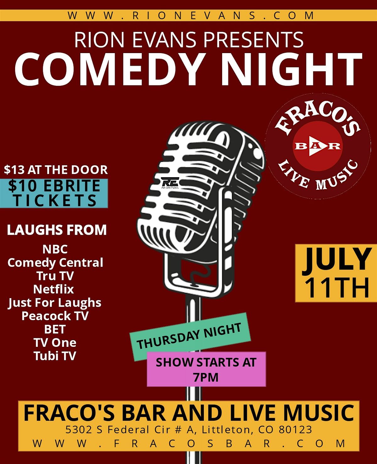 Fracos Bar Live Music  Comedy Night !  July 11, 2024 7pm