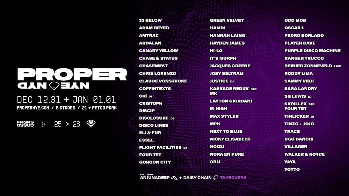 Parking Proper NYE\/NYD (21+) - Thursday - with Four Tet, Skrillex, Chase & Status, and more