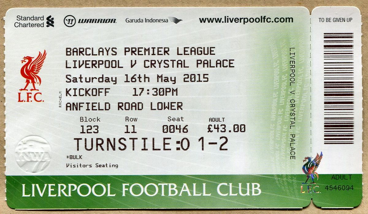 Liverpool FC vs Crystal Palace FC Tickets