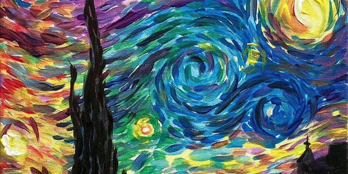 A Rainbow Take on Starry Night - Paint and Sip by Classpop!\u2122