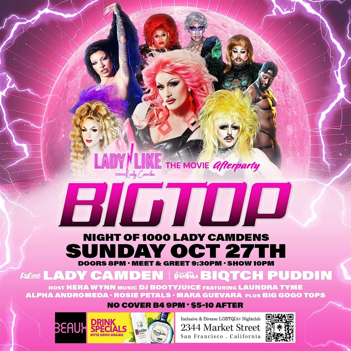 Lady Camden & Biqtch Puddin Big Top Sundays Oct 27th at Beaux in the Castro