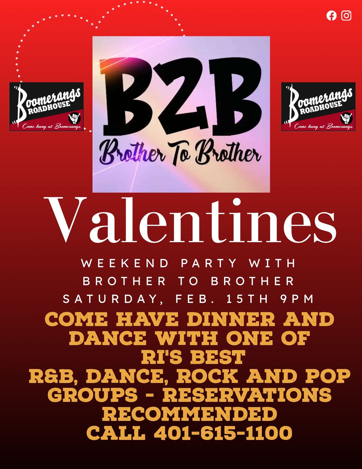 Brother 2 Brother Valentines Party Saturday at Boomerangs!