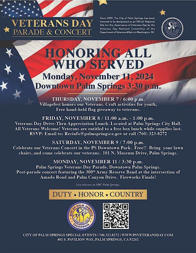 27th Annual Palm Springs Veterans Day Parade - Monday, November 11, 2024