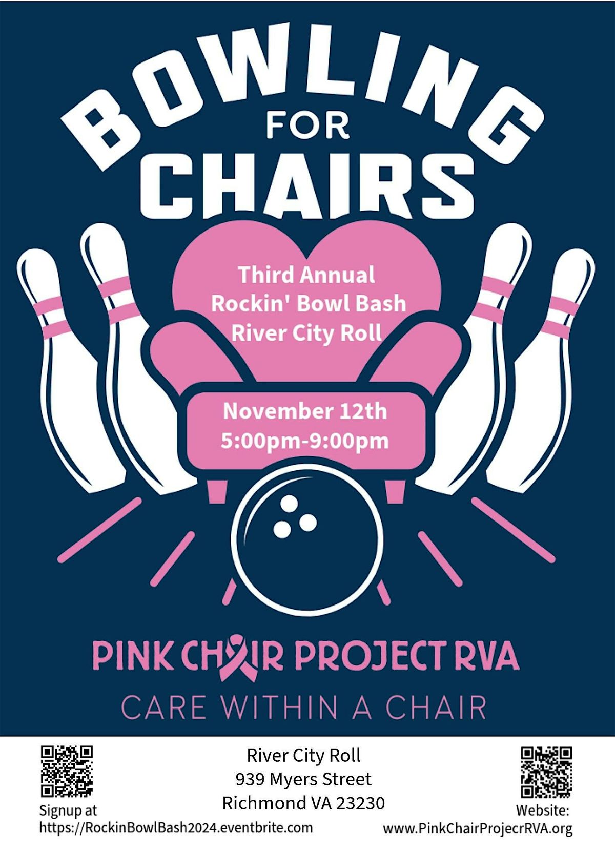 The Rockin' Bowl Bash 2024 Pink Chair Project RVA