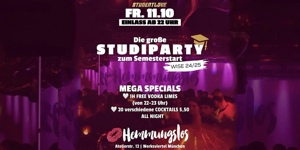 DIE GRO\u00dfE STUDIPARTY zum WiSe 24\/25 -  Freitag 11.10