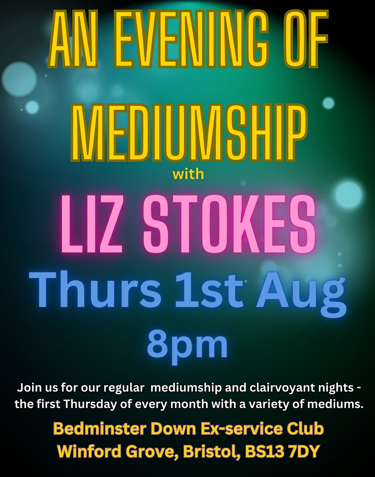 Evening of Clairvoyance & Mediumship - FIRST THURSDAY OF THE MONTH
