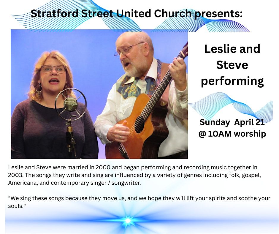 Leslie & Steve Gretz folk musicians perform @ SSUC worship 4\/21 at 10am