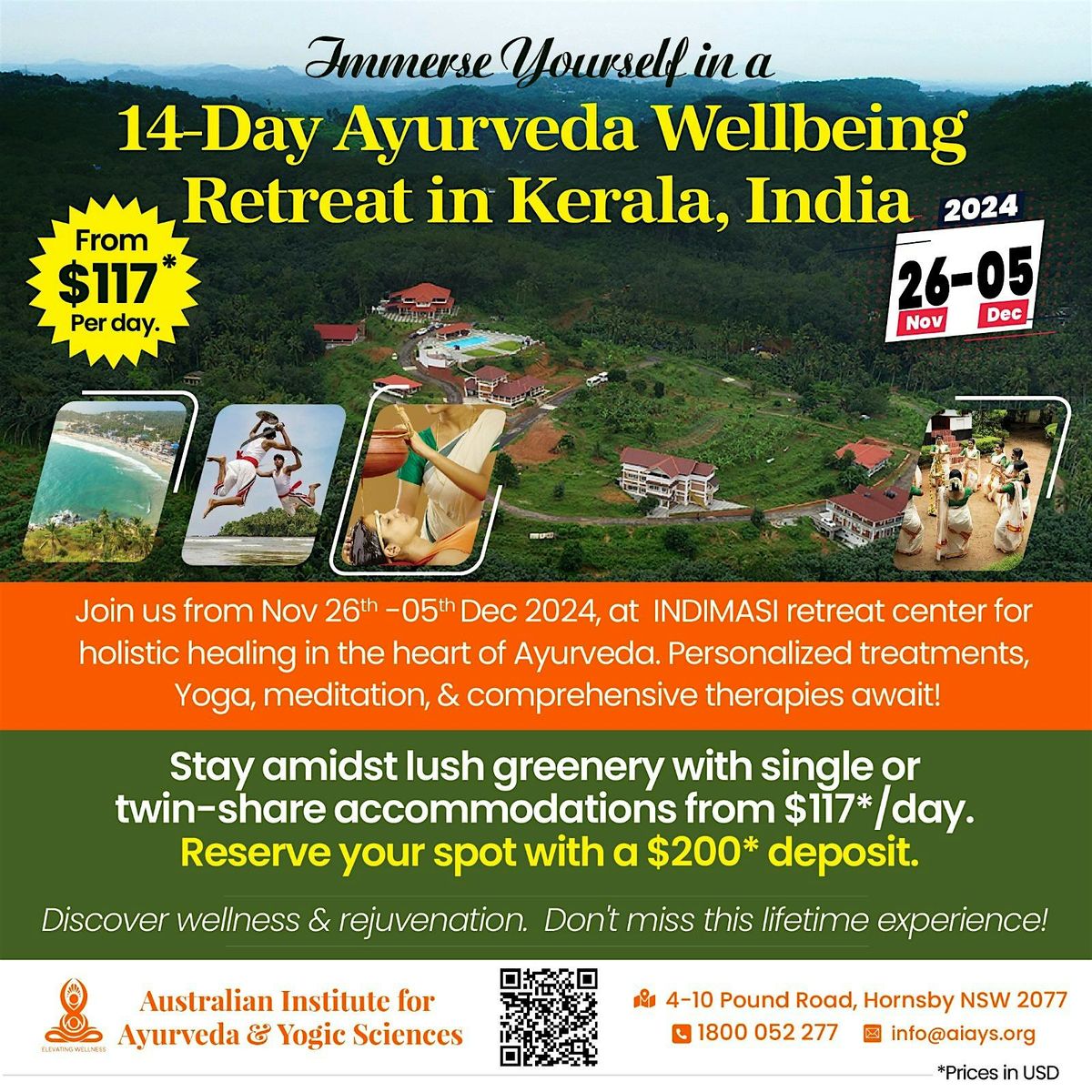 AIAYS Wellbeing Retreat for 10 days in Kerala,India Nov 26th -December 5th