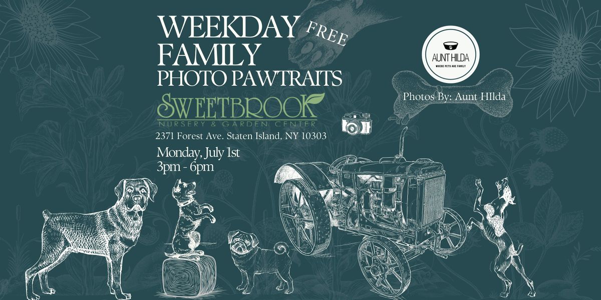 Doggy pawtraits with a farm-themed backdrop at Sweetbrook Nursery