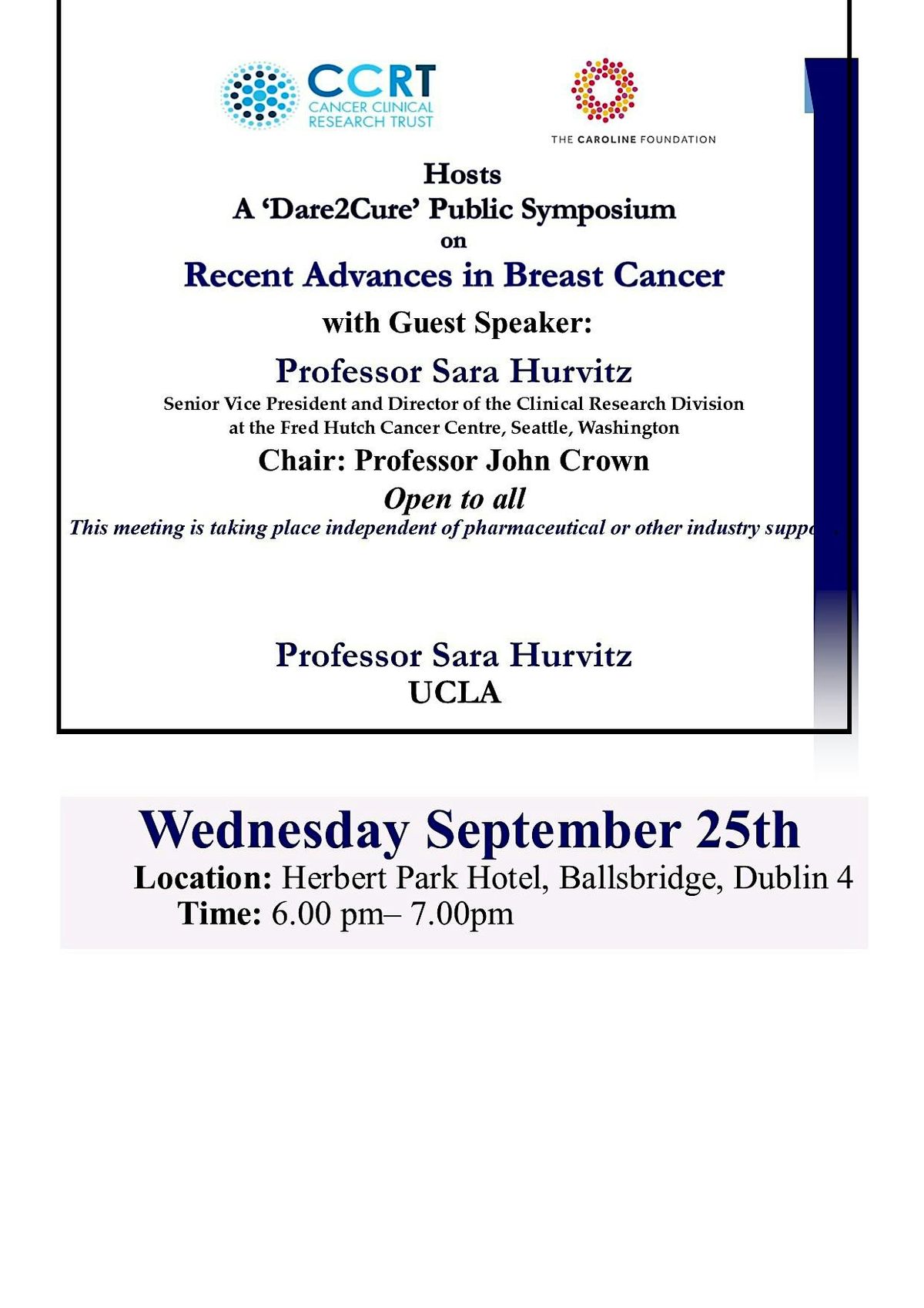 Dare2Cure Public Symposium on Recent Advances in Breast Cancer