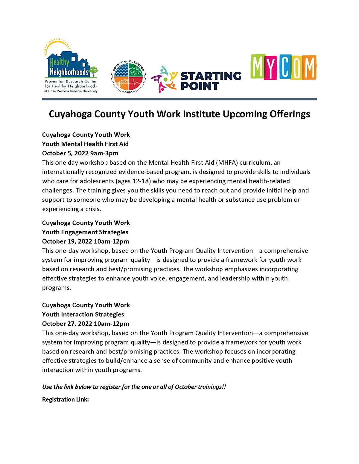 Cuyahoga County Youth Work \/Adult Mental Health First Aid