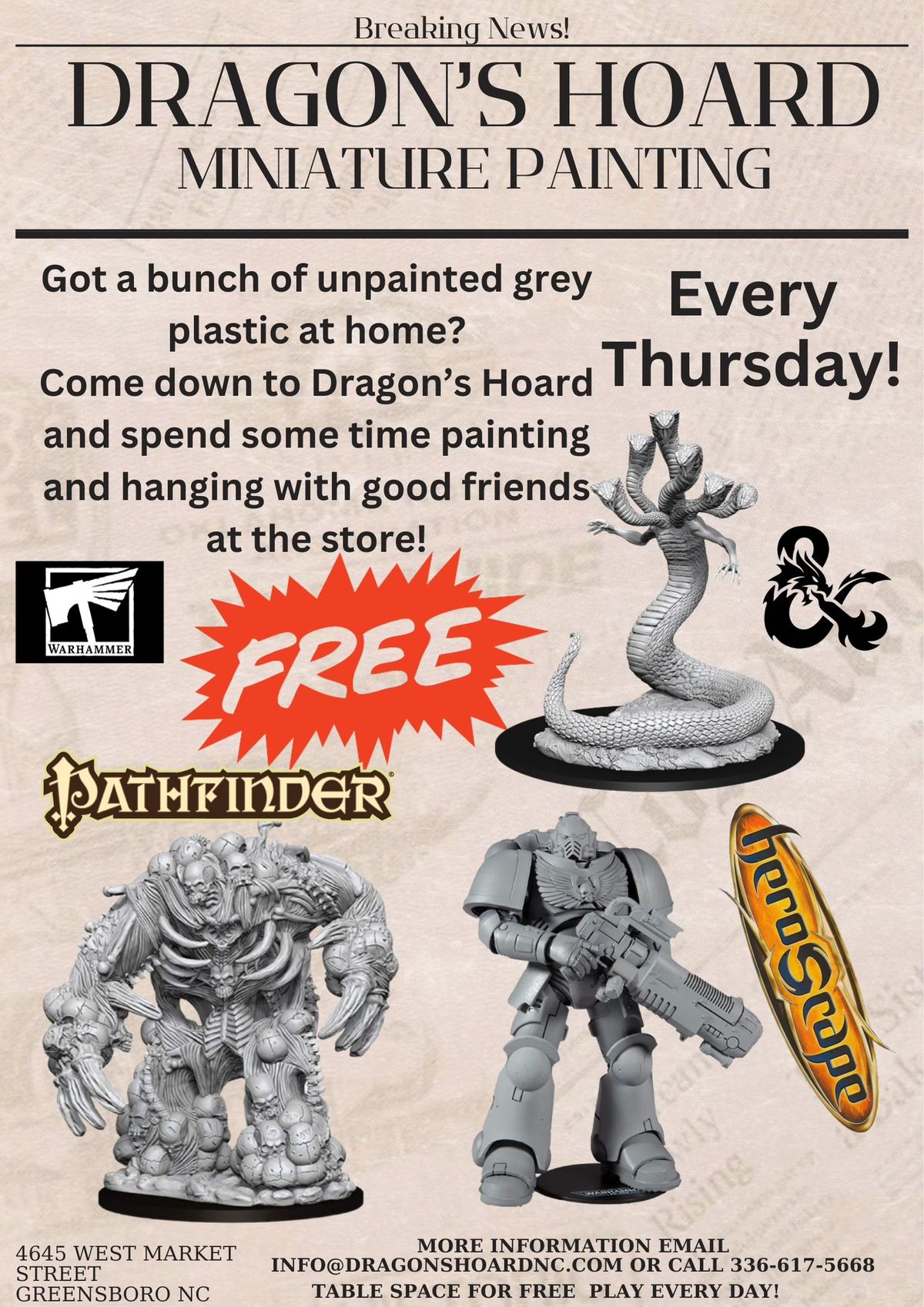 Miniatures Paint Night at Dragon's Hoard on Thursdays!