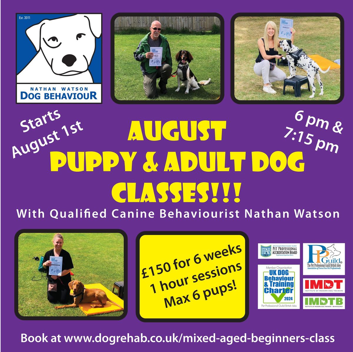 Puppy & Adult Dog Training 6pm & 7:15 pm! SOLD OUT