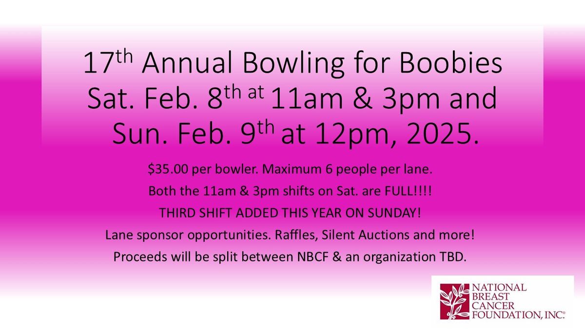 17th Annual Bowling for Boobies 9 Pin Fundraiser