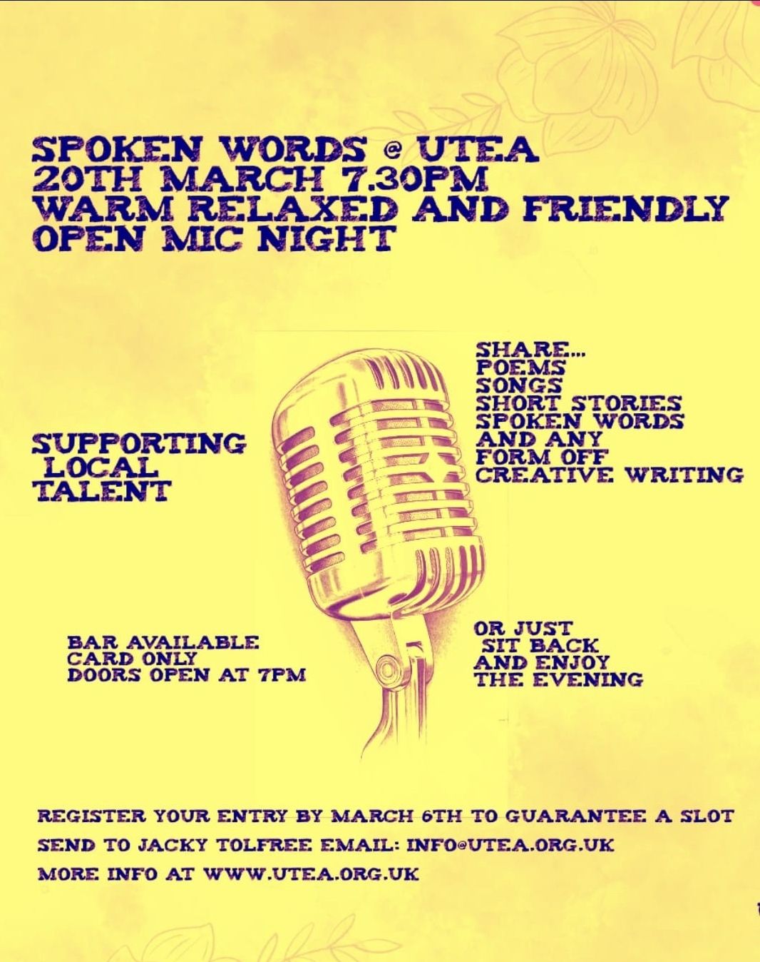 Spoken Words at Under the Edge Arts - Warm, friendly and relaxed Open Mic Night!