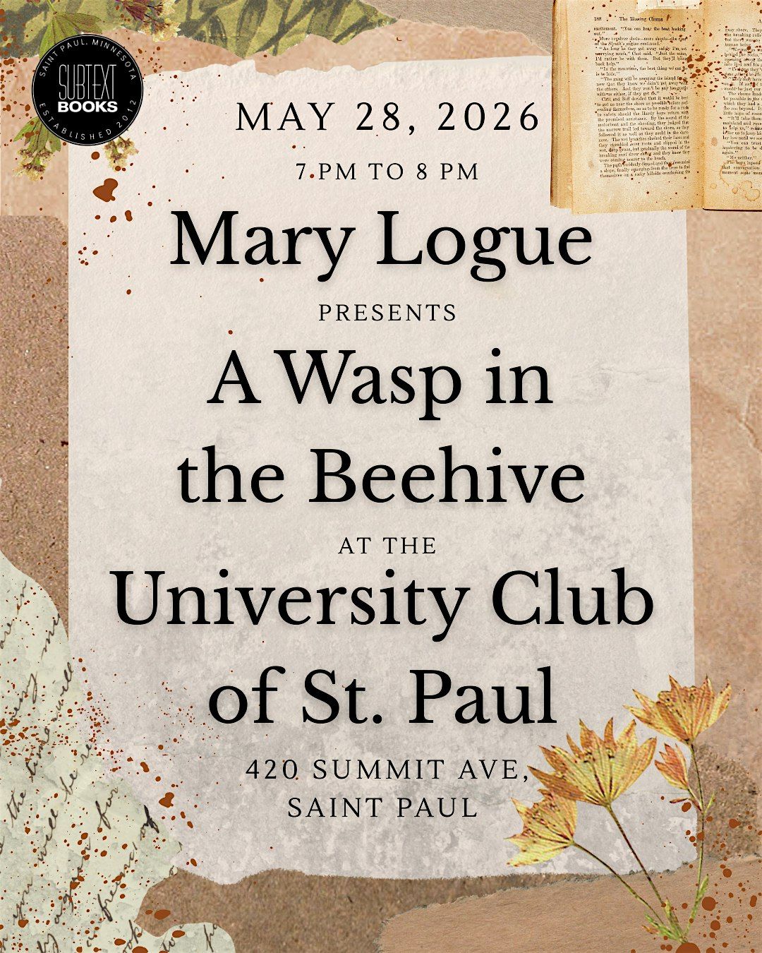 A Wasp in the Beehive: Author Event with Mary Logue
