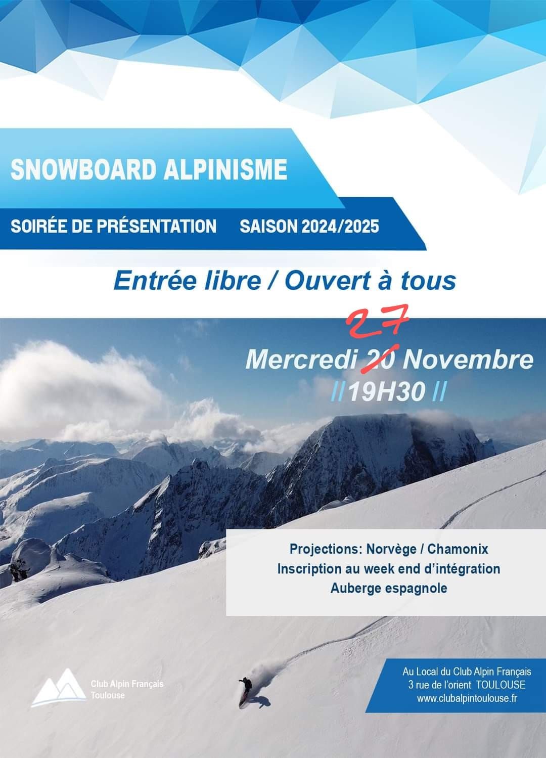 Soir\u00e9e de pr\u00e9sentation snowboard alpinisme