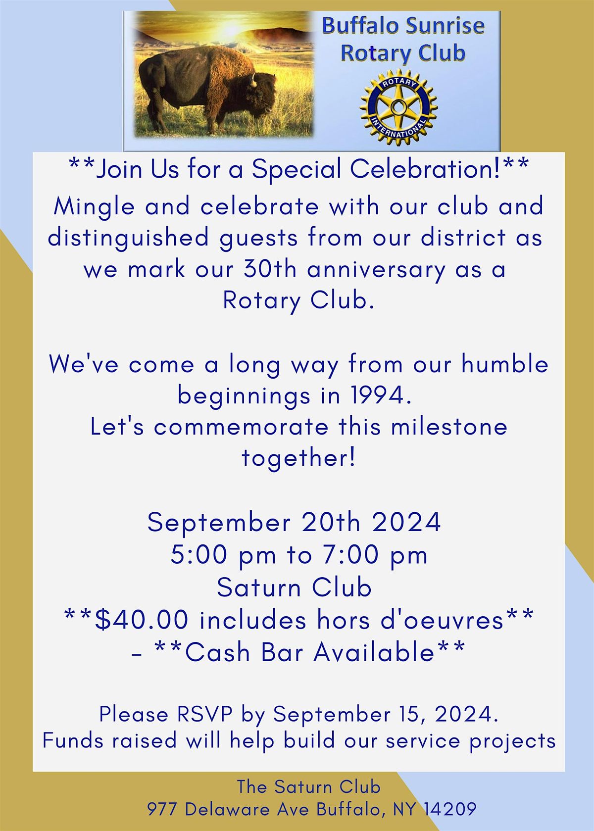 30th Anniversary Celebration of Buffalo Sunrise Rotary