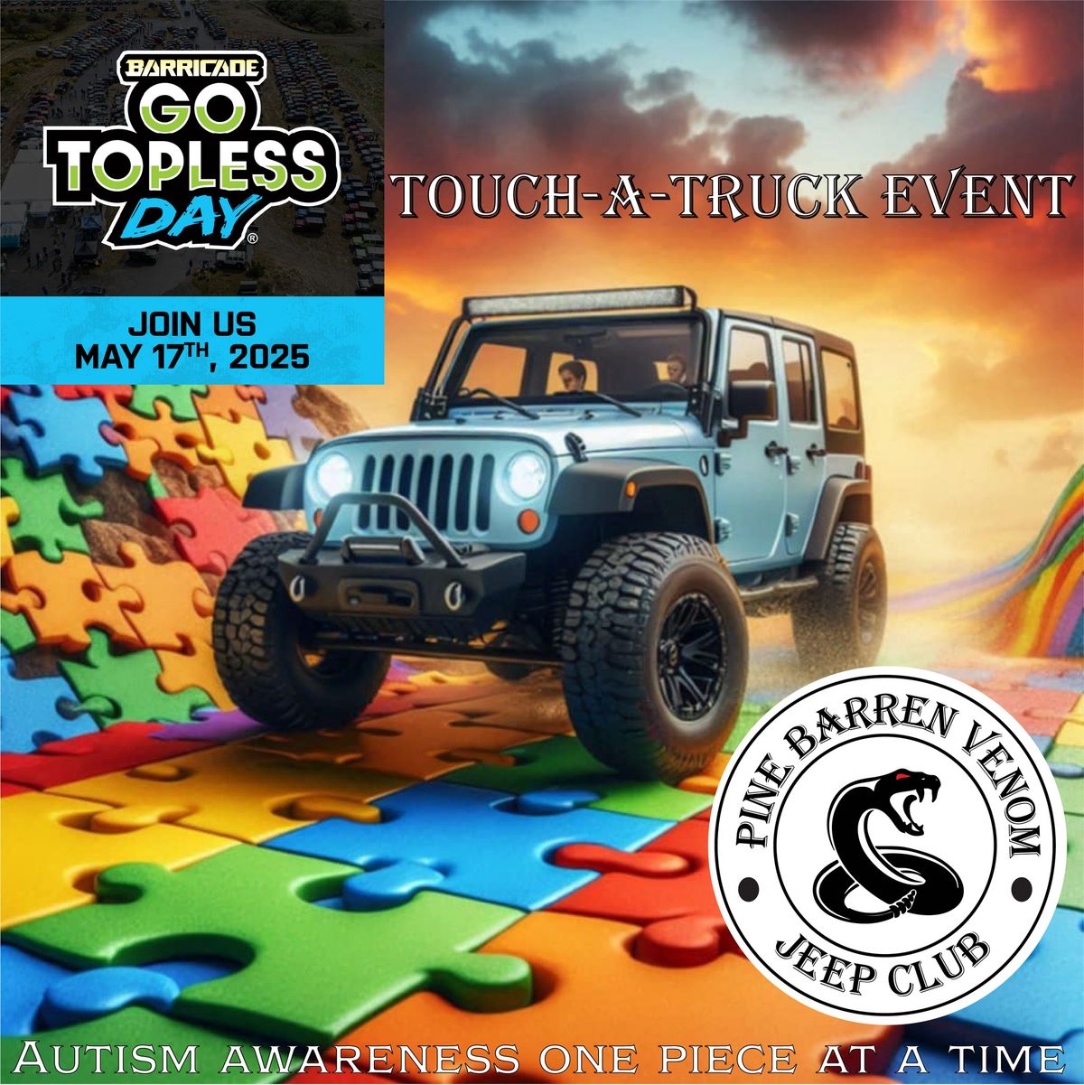 Pine Barren Venom Jeep Club does Barricade Go Topless Day "Touch a truck event" 2025