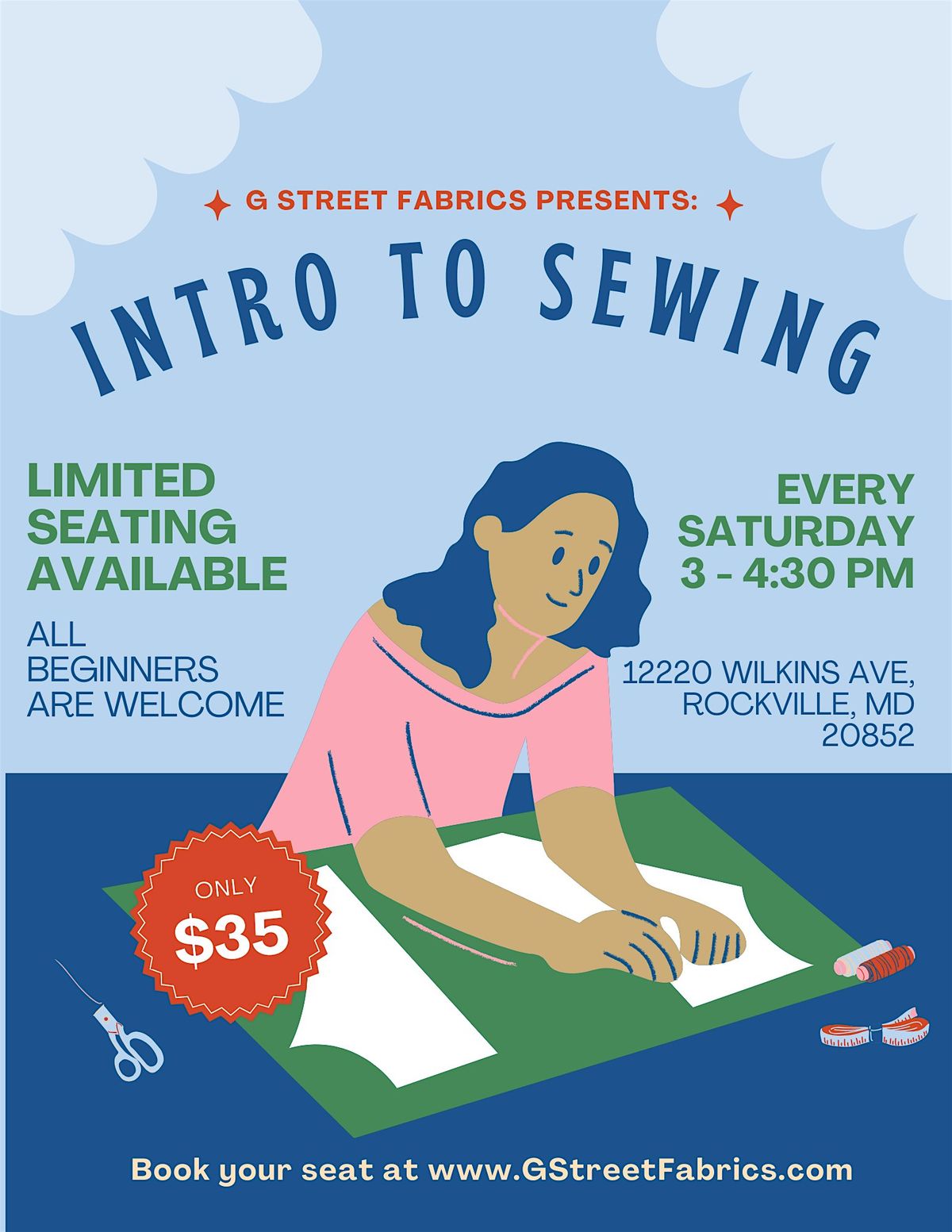 Intro To Sewing Class (with Machine)  @ G Street Fabrics