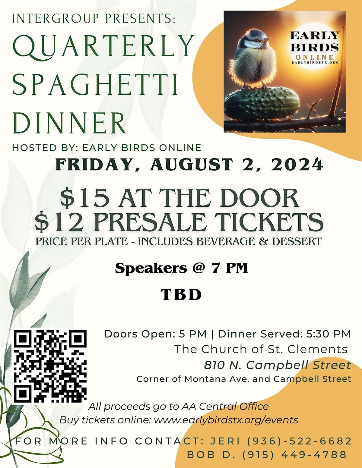 Intergroup Presents: Quarterly Spaghetti Dinner - August 2, 2024
