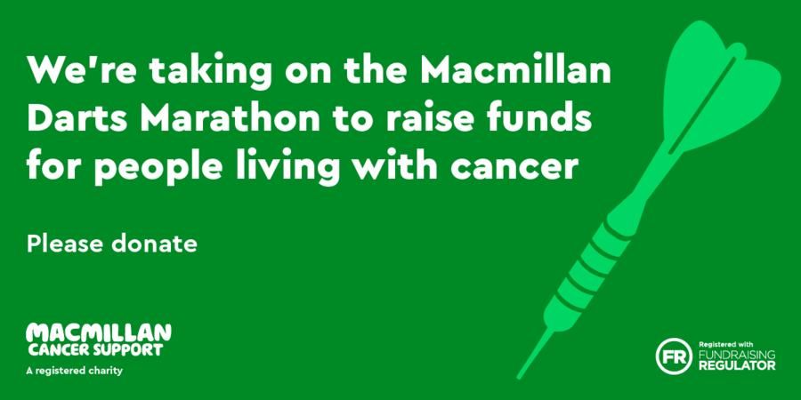 12 Hour 100,000 Point Darts Challenge for Macmillan Cancer Support