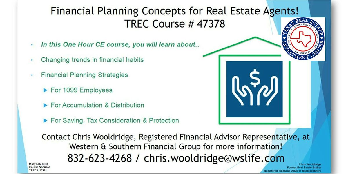 Financial Planning Concepts for Real Estate Agents & Investors!